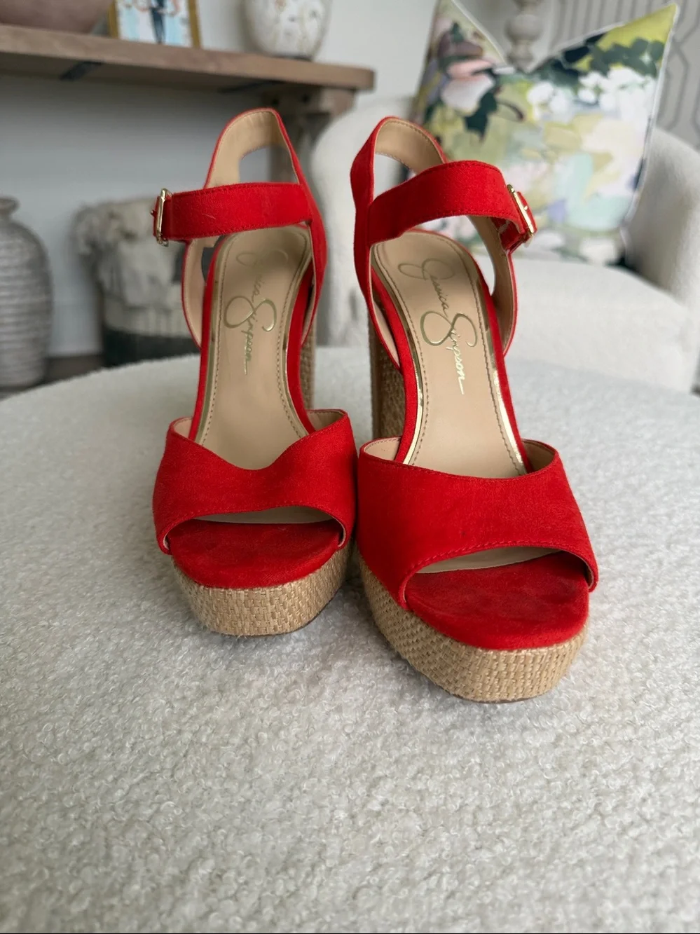 Jessica Simpson Red-orange Platform Block Heel Sandals Size 7M Like New